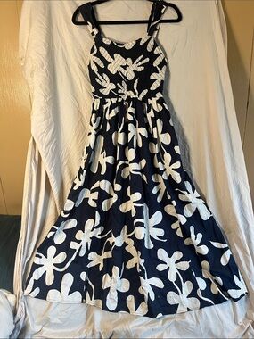 NIC+ZOE Navy and White Floral Midi Dress